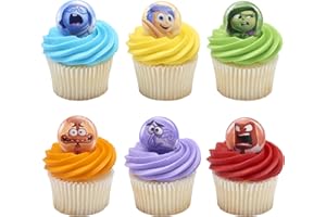 DecoPac Disney & Pixar's Inside Out 2 Bursts of Emotion Rings, Multicolored Cupcake Decorations, Food Safe Cupcake Toppers – 24 Pack