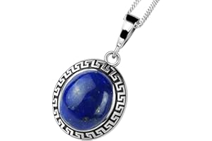 JEWELETS Lapis Lazuli Pendant – Sterling Silver Gemstone Necklace with Greek Key Design – Fine Jewelry for Men and Women (Chain Not Included)