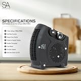 SA Products 2000W Fan Heater Portable Electric 2 Heat Cool Thermostat Black view 3