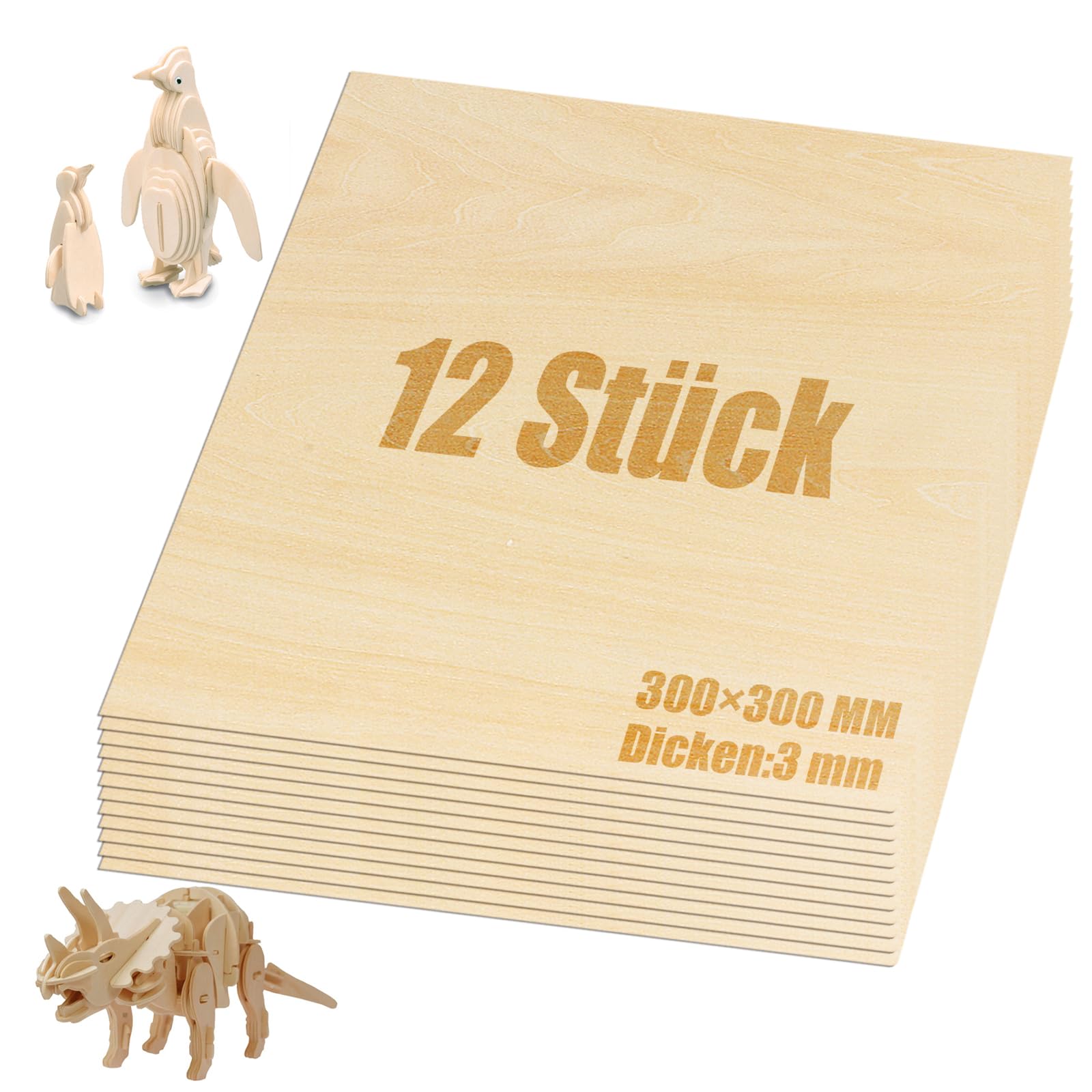 LOLYSIC 12 Pieces 30 × 30 cm Balsa Wood Panels, Plywood Sheets Basswood Sheets 1/8 Inch Square Untreated Wooden Panels for Crafts, DIY Projects, Architectural Model Making