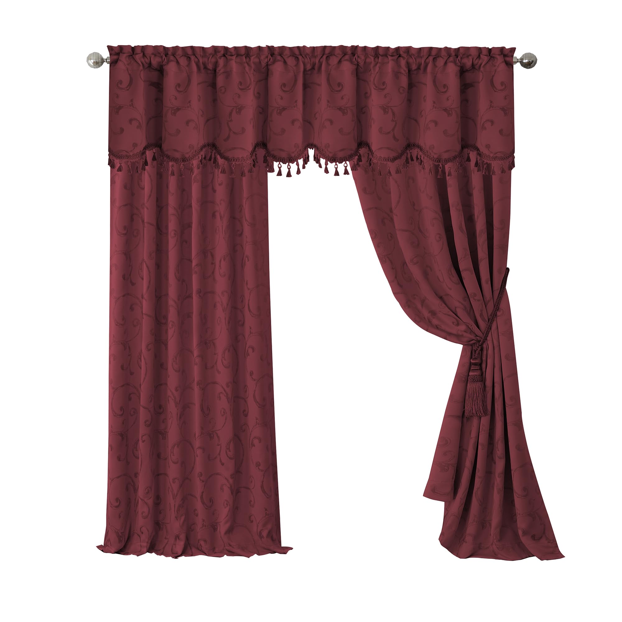 Elrene Home Fashions Mia Jacquard Scroll Blackout Window Curtain, 52" x 84" (1 Panel), Rouge