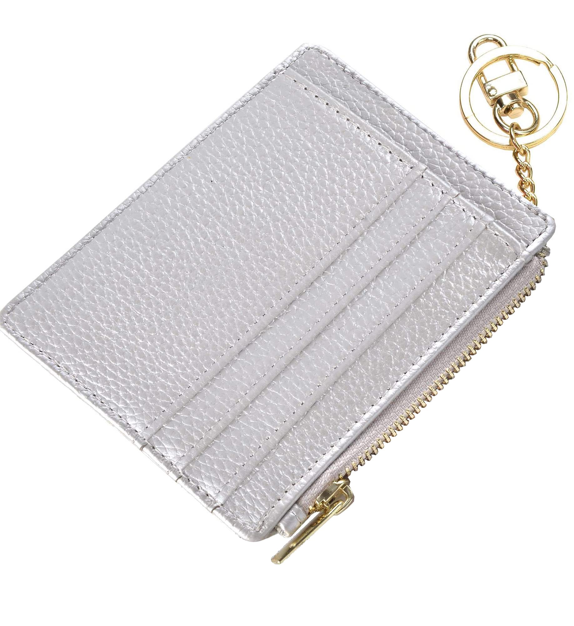 ehsbuy Card Holders Women Slim Ladies Card Holder Wallet RFID Blocking Leather Zipper Coin Purse Keychain Card Wallet