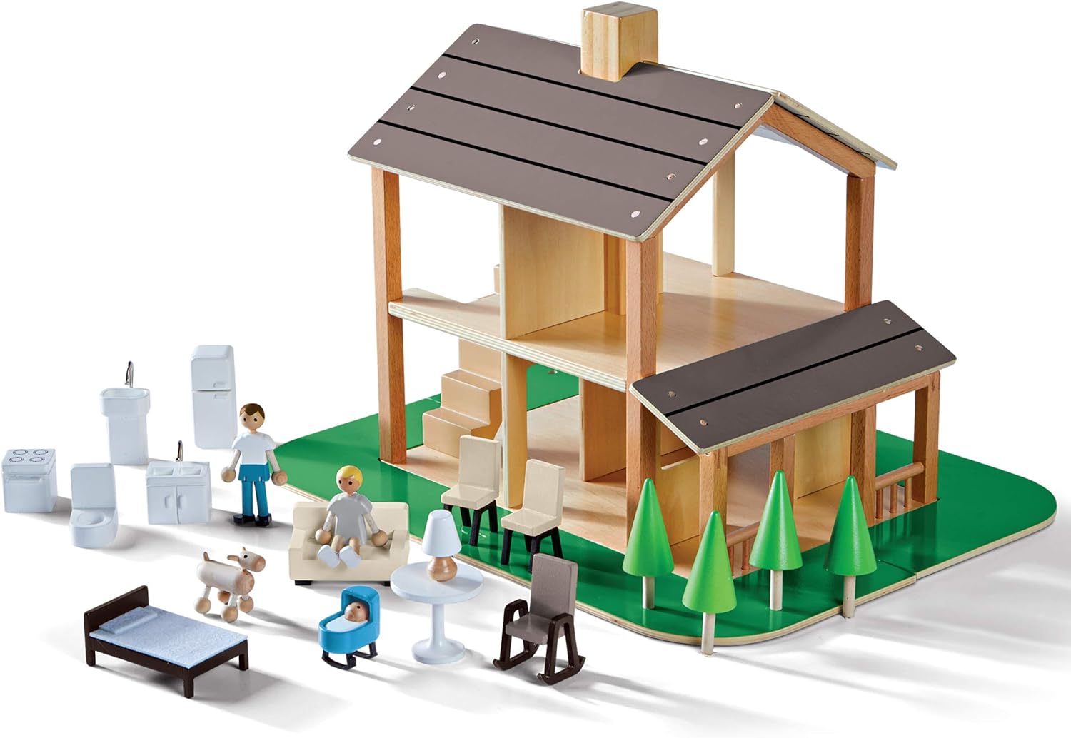 FAO Schwarz 36-Piece Wooden Dollhouse 