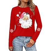 SUWATOIN Women’s Christmas Long Sleeve Shirt – Santa Snowflake Holiday Tee Soft Xmas Casual Top