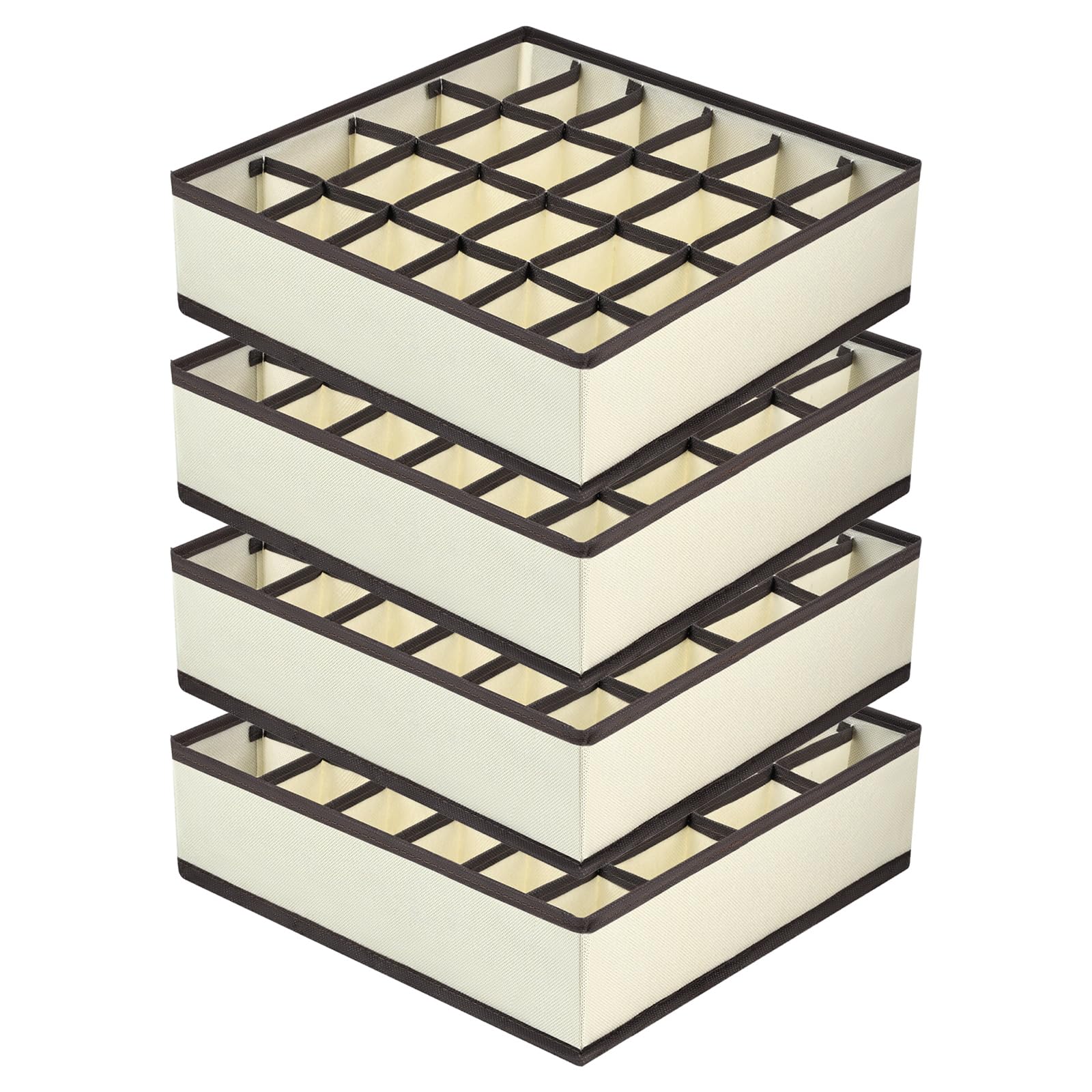 Joyoldelf Drawer Organiser - Set of 4 Foldable Sock Organisers - Wardrobe Storage Organiser with 24 Cells - Drawer Dividers Storage Boxes for Socks, Baby Clothes, Ties and Scarves - Beige