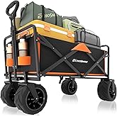EchoSmile Wagons Carts Foldable Heavy Duty 350Lbs Capacity, Black&amp;Orange | Adjustable Rolling Carts&middot;7" All-Terrain Wheels&middot;Reinforced Bottom Frame&middot;Compact&amp;Space-Saving&middot;for Camping,Sports,Grocery,Garden