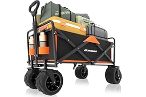 EchoSmile Heavy Duty 350 Lbs Capacity Collapsible Wagon, Outdoor Folding Camping Wagons, Grocery Portable Utility Cart, Adjus