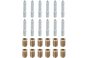 uxcell M8x50mm Hanger Bolts, 12pcs 31mm Wood Dowel Screw Self-Tapping Screw with 12pcs M8x20mm Threaded Insert Nuts Interface