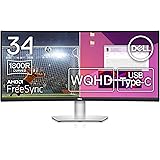 Dell S3423DWC Curved USB-C Monitor - 34-Inch WQHD (3440x1440) 100Hz 4Ms 21:9 Display, USB-C Connectivity, 2 x 5w Audio Output