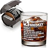 WelDesine Prescription Whiskey Glass, Funny Rocks Glass & Bourbon Barrel Set for Brother Boyfriend Father Husband Coworker on Christmas & Birthday, White Elephant Cool Gag Gifts for Men