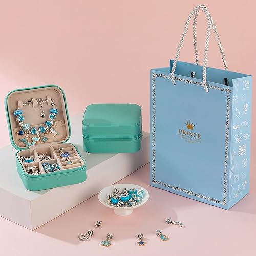 Jewelry Making kit,Charm Bracelet Making Kit,The Blue Bead Set Comes in A  Blue Jewelry Box,DIY Kids Crafts,Gif
