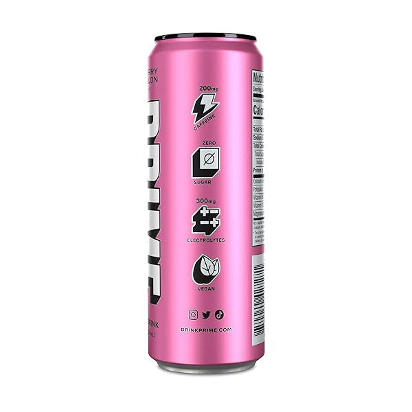 PRIME HYDRATION ENERGY DRINK STRAWBERRY WATERMELON, NATURALLY FLAVORED, 200MG CAFFEINE, ZERO SUGAR, 300MG ELECTROLYTES, VEGAN, 12 FL OZ PER CAN (PACK OF 12)