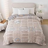 Qidordour Boho Throw Blanket, 60"x80" Muslin Blankets for Adults, 100% Organic Cotton Blanket for Couch Sofa, Lightweight Quilt, All Season Bed Throw, Farmhouse Home Decor, D-Indian Arrowhead