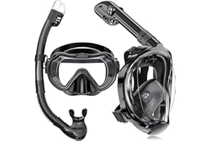 VMKFULER Full Face Snorkel Mask, Snorkeling Gear for Adults Men and Women, 180 Degrees Panoramic View Snorkel Set Anti-Fog Anti-Leak, Dry Top System and Travel Bag for Swimming, Snorkeling