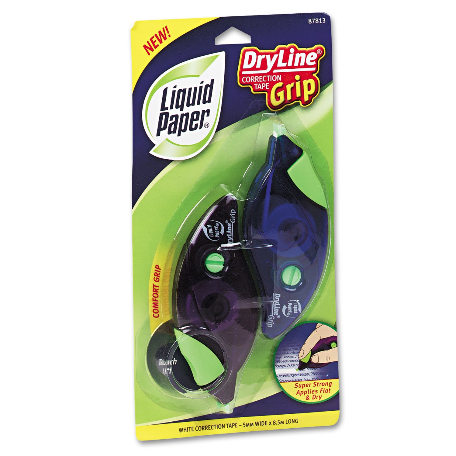 Liquid Paper 87813 DryLine Grip Correction Tape, 1/5Inch x 335Inch, Blue/Purple