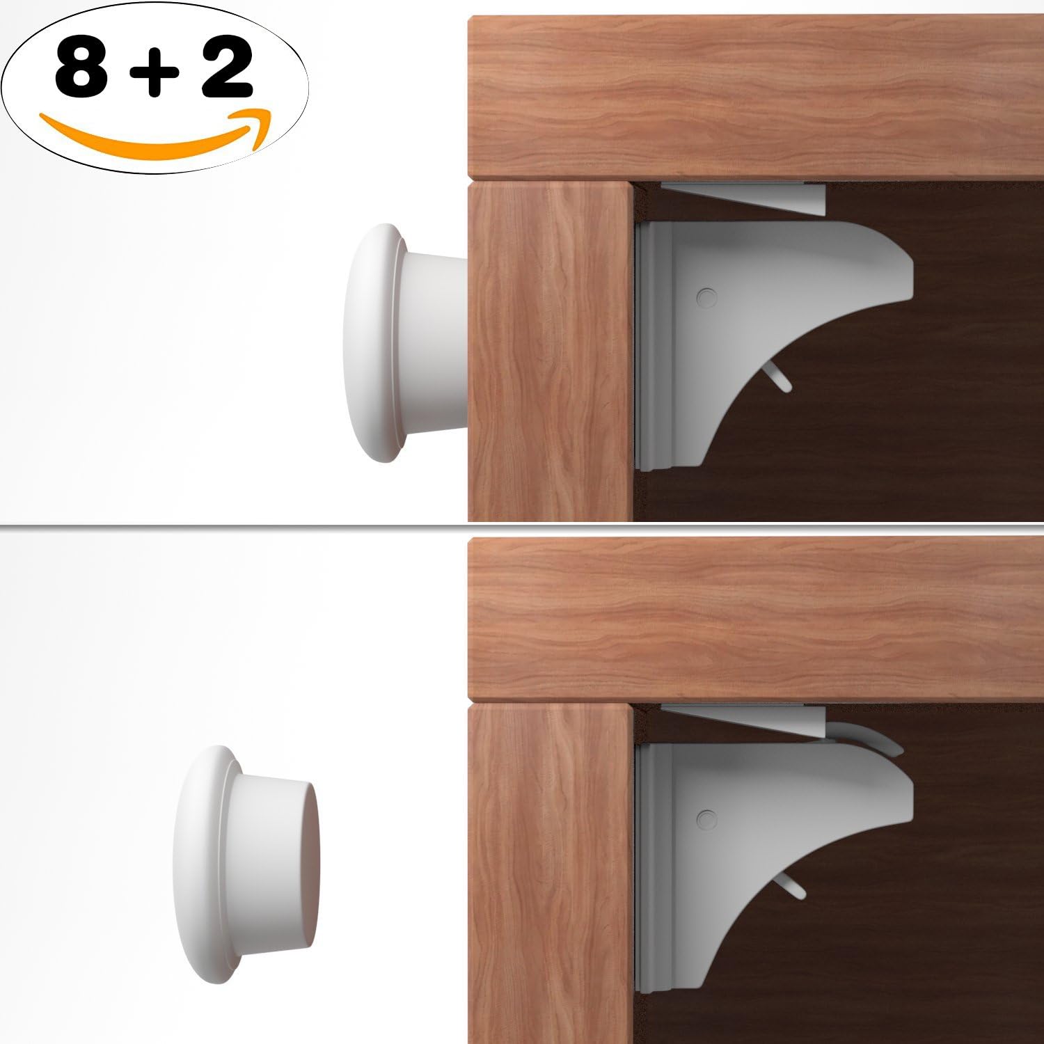Magnetic Cupboard Locks, 8 Locks + 2 Keys, Baby Safety Locks for Childproofing, No Drilling Need Use 3M Adhesives