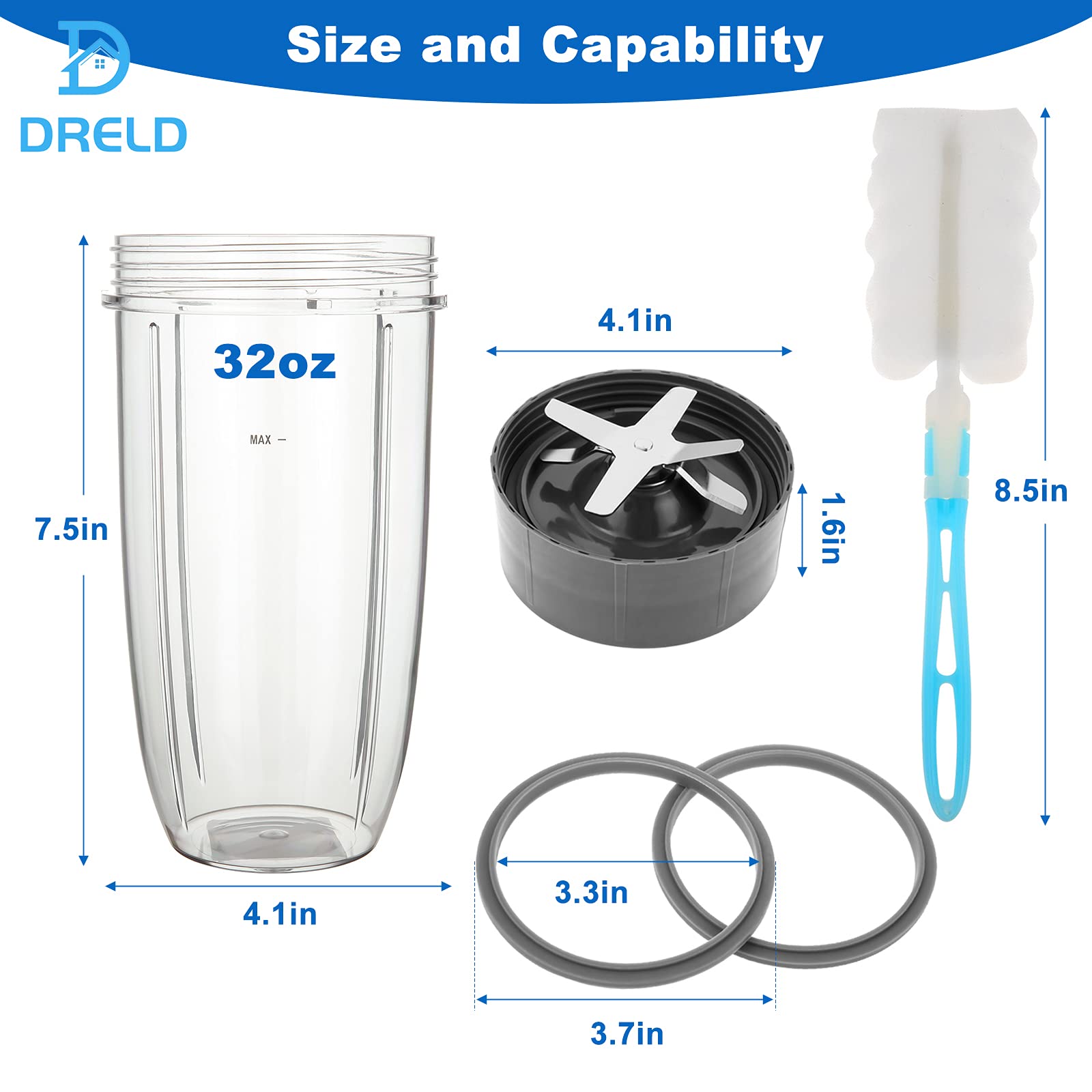 Blender 2Pcs 32oz Cup and 2Pcs Extractor Blade with 2 Rubber Gasket, Compatible with Nutribullet 600W/900W Blender Models (7 Packs)