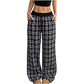 SOLY HUX Women's Plaid Checkered Pants Flannel Pajama Pants Lounge Wide Leg Baggy Sweatpants with Pockets