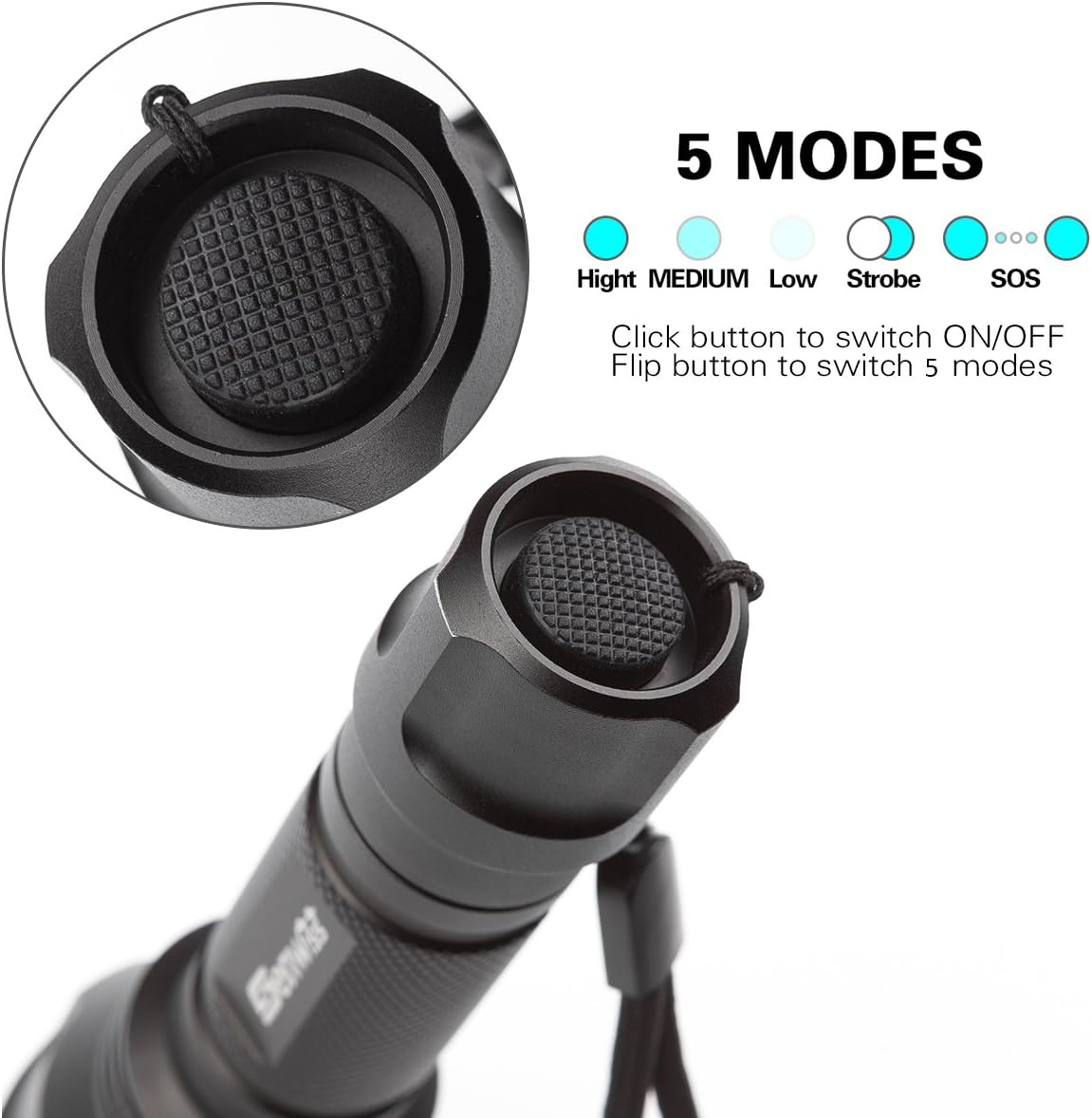 Genwiss LED Flashlight Emergency Torch Ultra Bright XM-L2 5 Modes 3000 Lumen Water Resistant Handheld Portable Military Light for Camping Biking Working Hunting Fishing Riding Walking: Sports & Outdoors
