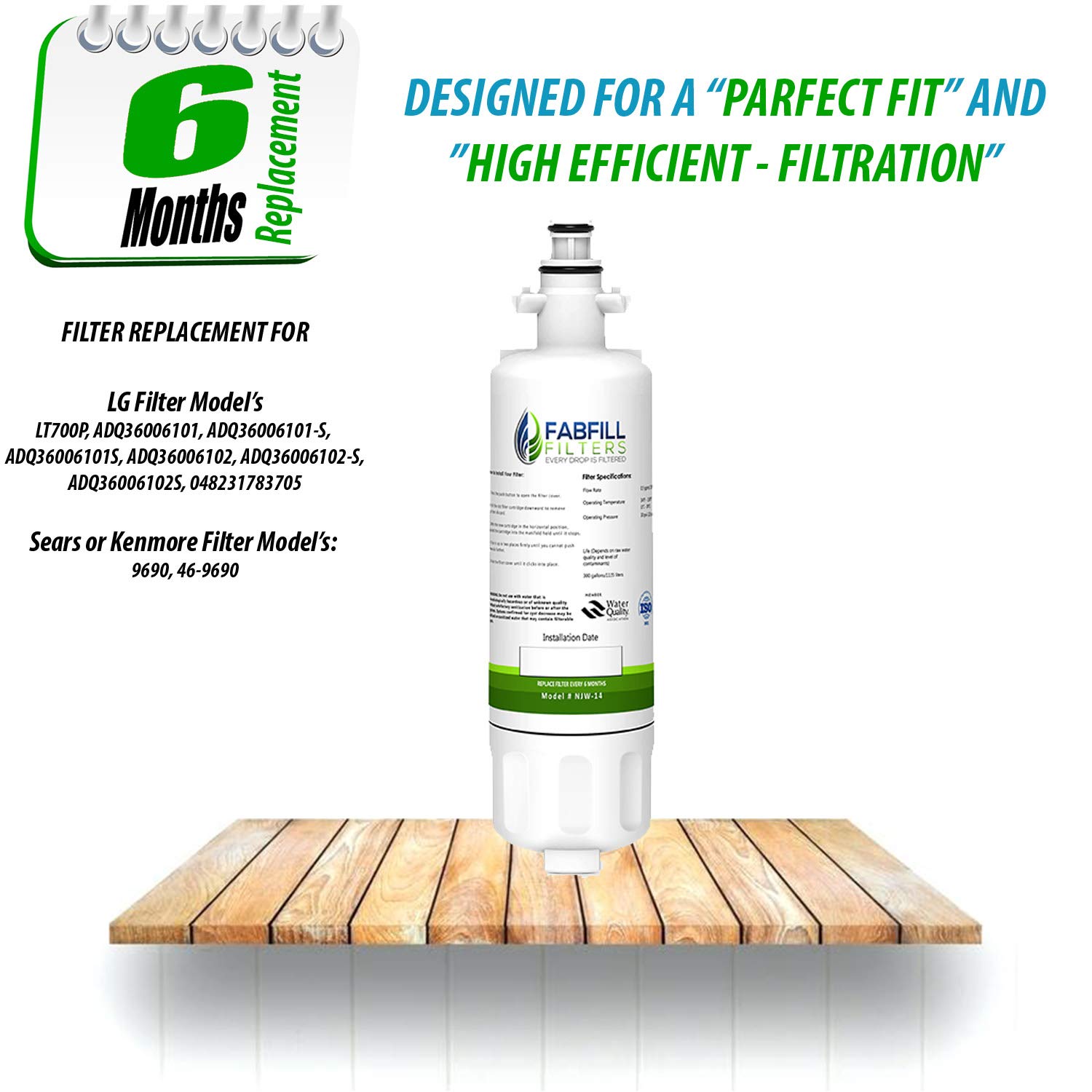 Fabfill LT700P LG Refrigerator Water Filter Compatible replacement cartridge and fits for