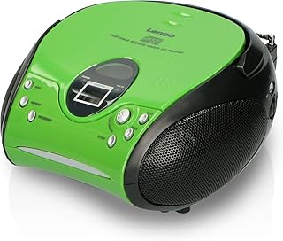 Lenco SCD24 - CD-Player für Kinder - CD-Radio - Stereoanlage - Boombox - UKW Radiotuner - Titel Speicher - 2 x 1,5 W RMS-Leistung - Netz- und Batteriebetrieb - Grün Schwarz