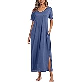 Marvmys Women Short Sleeve Nightgown Cotton Long Nightshirts with Pocket