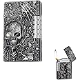 Cool Engraved Skull Lighter - Creative Grinding Wheel Butane Lighter, Soft Flame, Jet Torch - Adjustable Inflatable, Retro Antique - Men's Gift (No Gas) - Black Gray