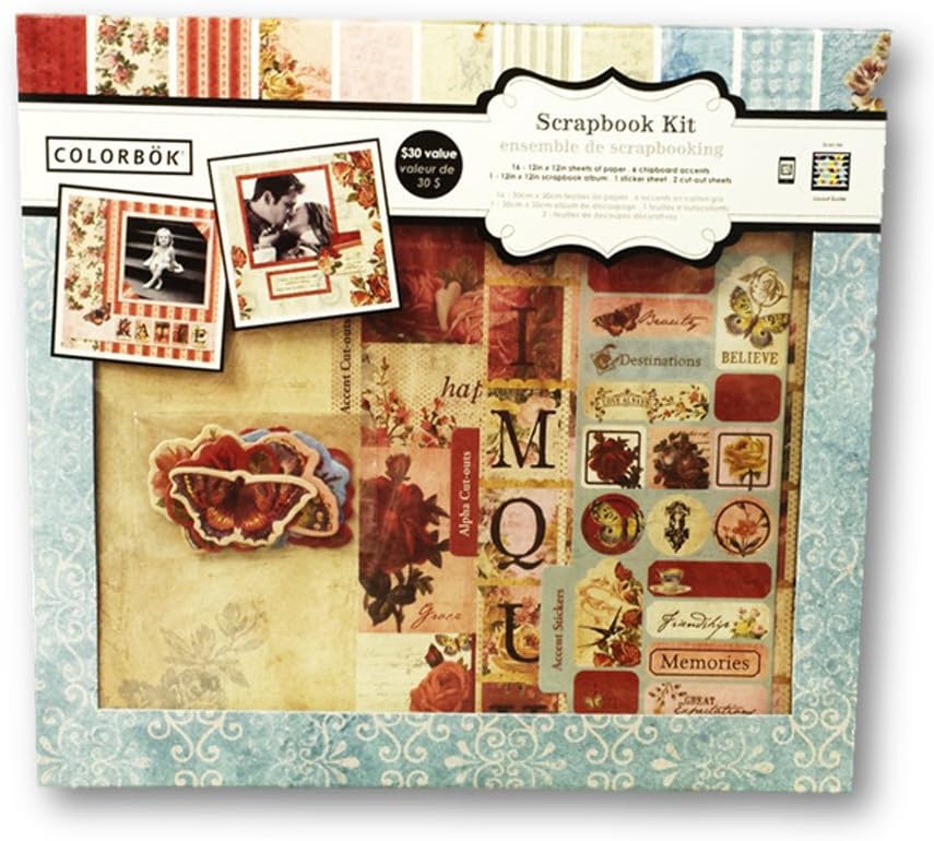 Complete Scrapbook Kit - Album, Chipboard Accents, Sheets Colored Paper, Stickers and Cut-outs (Victoria)