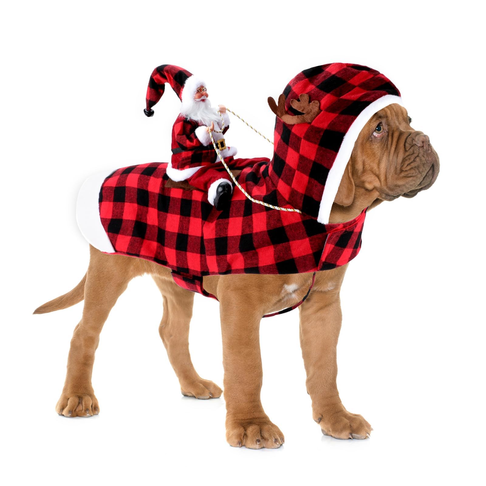 RANYPET Santa Dog Costume Christmas Pet Clothes Santa Claus Riding Pet Cosplay Costumes Party Dressing up Dog Outfit for Small Medium Large Dogs,Plaid M