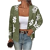 SHENHE Women's Floral Cardigan Sweater Open Front Long Sleeve Button Down Knit Sweater Outerwear