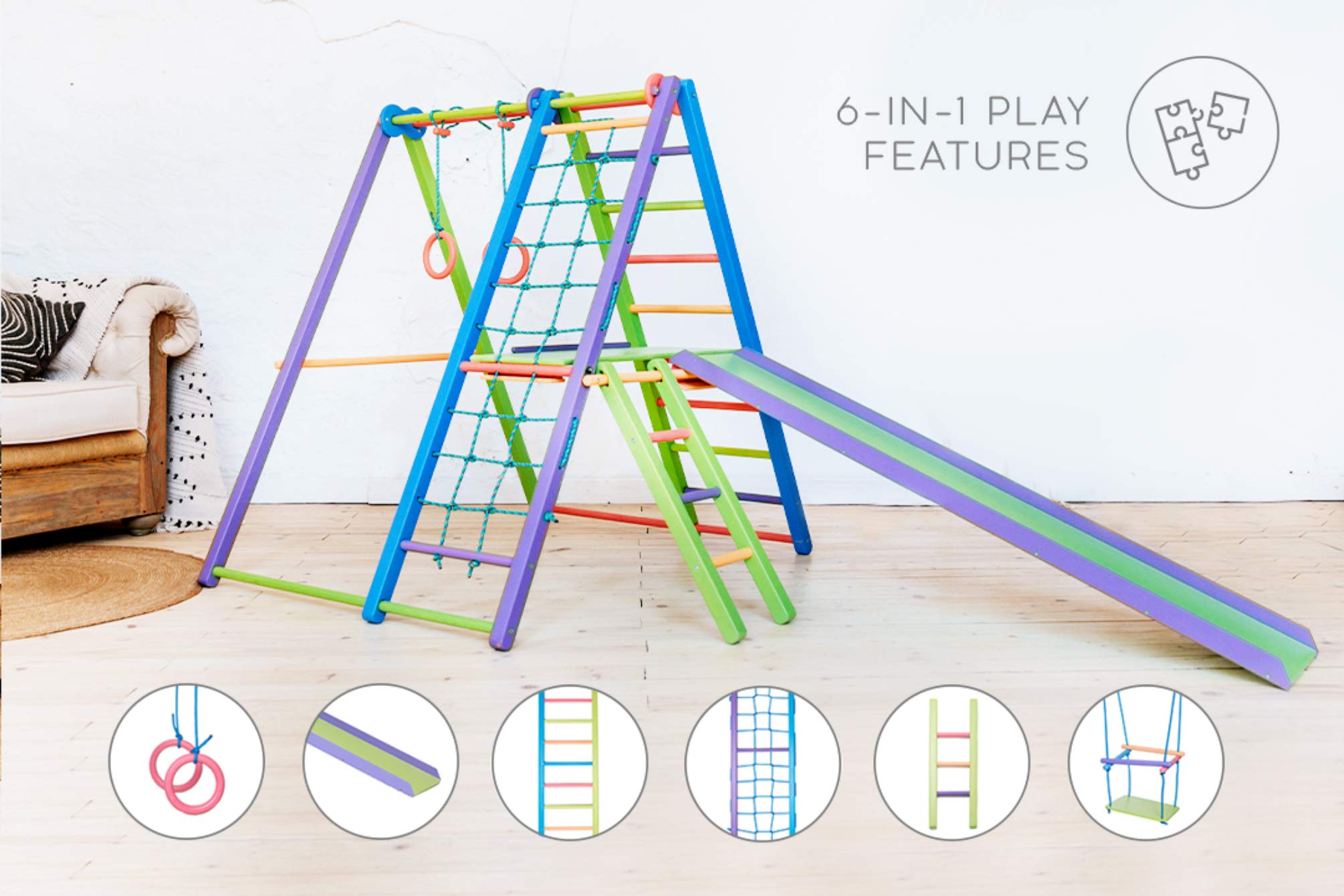 EZPlay Indoor Jungle Gym Sturdy Toddler Playset, Foldable Kids Play