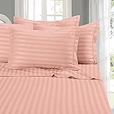 Elegant Comfort Softest and Coziest 6-Piece Sheet Set - 1500 Premium Hotel Quality Microfiber - Deep Pocket, Wrinkle Resistant 6-Piece Damask Stripe Bed Sheet Set, King, Dusty Rose