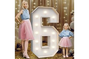 Teebloom 4FT Marquee Light Up Numbers 6,Party Decoration Large Marquee Light Up Letters with Weighted Water Bag,Pre-Cut Foam Board Set Can Be Used for Birthdays,Weddings,Baby Anniversaries