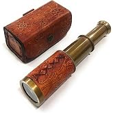 ARTIZANSTORE Brass Pirate Spyglass | Collapsible Hand Telescope with Leather Case | 6 Inch Solid Brass Telescope for &amp; Collectors | Vintage Nautical Decor