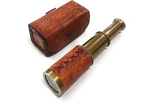 ARTIZANSTORE Brass Pirate Spyglass | Collapsible Hand Telescope with Leather Case | 6 Inch Solid Brass Telescope for Kids & Collectors | Vintage Nautical Decor