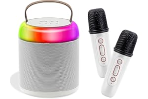 PFUM Newest Mini Karaoke Machine,Portable Bluetooth Speaker with 2 Wireless Microphones for Kids Adults, Songs Toys for Boys and Girls Birthday Gifts Home Party Indoor Outdoor Activities (White)