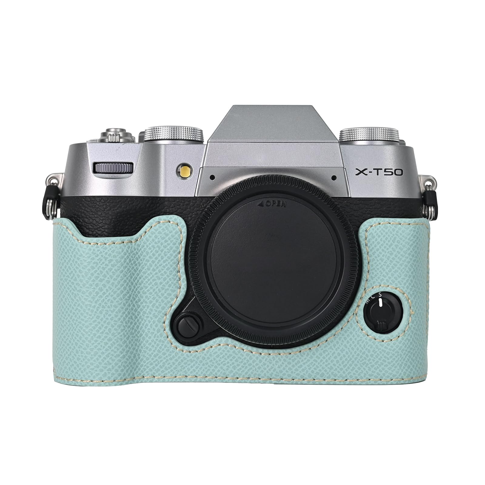 VOVMOEYA Camera Case for FUJIFILM X-T50 Mirrorless Digital Camera,Fuji XT50 Half Case With Soft microfiber Inner,Function Well With 1/4"-20 thread hole Retro PU Leather texture-Light Blue