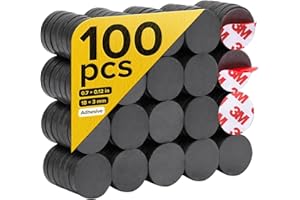 X-BET MAGNET Strong Ceramic Round Magnets With Adhesive Backing (0.7x0.12"/18x3mm, 100 pcs) - Heavy Duty Sticky Magnets, Non-Corrosive, Versatile For Home, Office, Workshop, Whiteboard, Fridge And Hobby Use