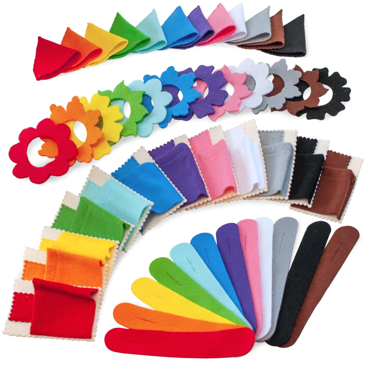 Ulanik Peg Doll Accessories Toddler Montessori Toys for 3+ Year Olds for Colour Sorting and Counting — 12 Colours Felt Gnome Hats, Beds, Scarfs, and Flower Hats