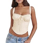 YADMISU Women's Lace Up Cami Corset Tops Cold Shoulder Zip Side Ties Back Sexy Going Out Bodyshaper Bustier Top