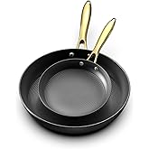 imarku Cast Iron Skillets, 8 & 12 Inch Non Stick Frying Pans with Honeycomb Texture, Oven & Dishwasher Safe Pan, Gold Stay-Cool Handle, Ideal Gift for women
