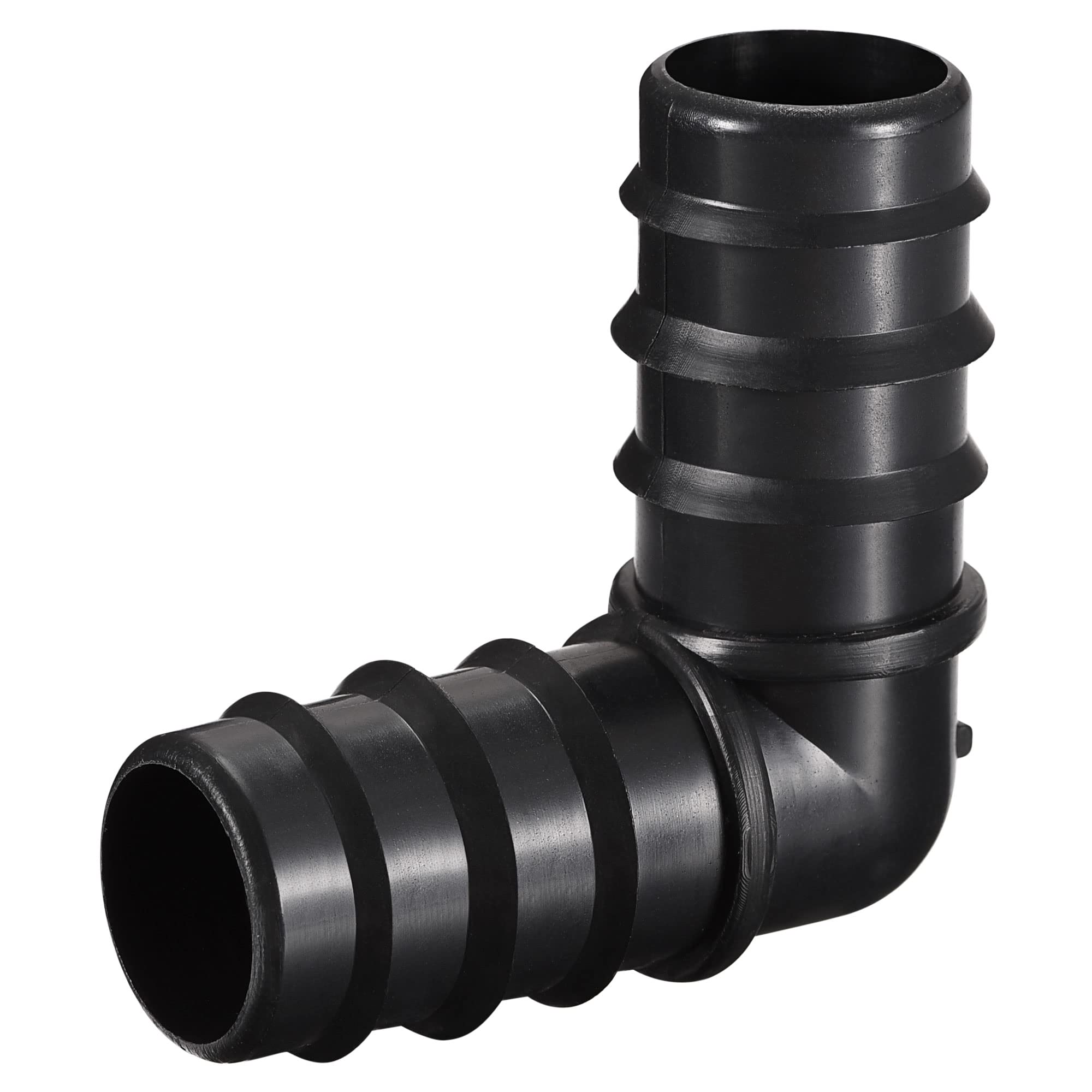 sourcing map Drip Irrigation Fittings Elbow Connectors 24.5mm Barbed 58mm x 58mm Connector for 21mm-24mm ID Tubing (Black, Pack of 20)