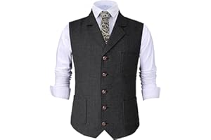 TUIKAYOO Mens Retro Suit Vest Tweed Wool Regular Fit Dress Waistcoat Herringbone for Jacket