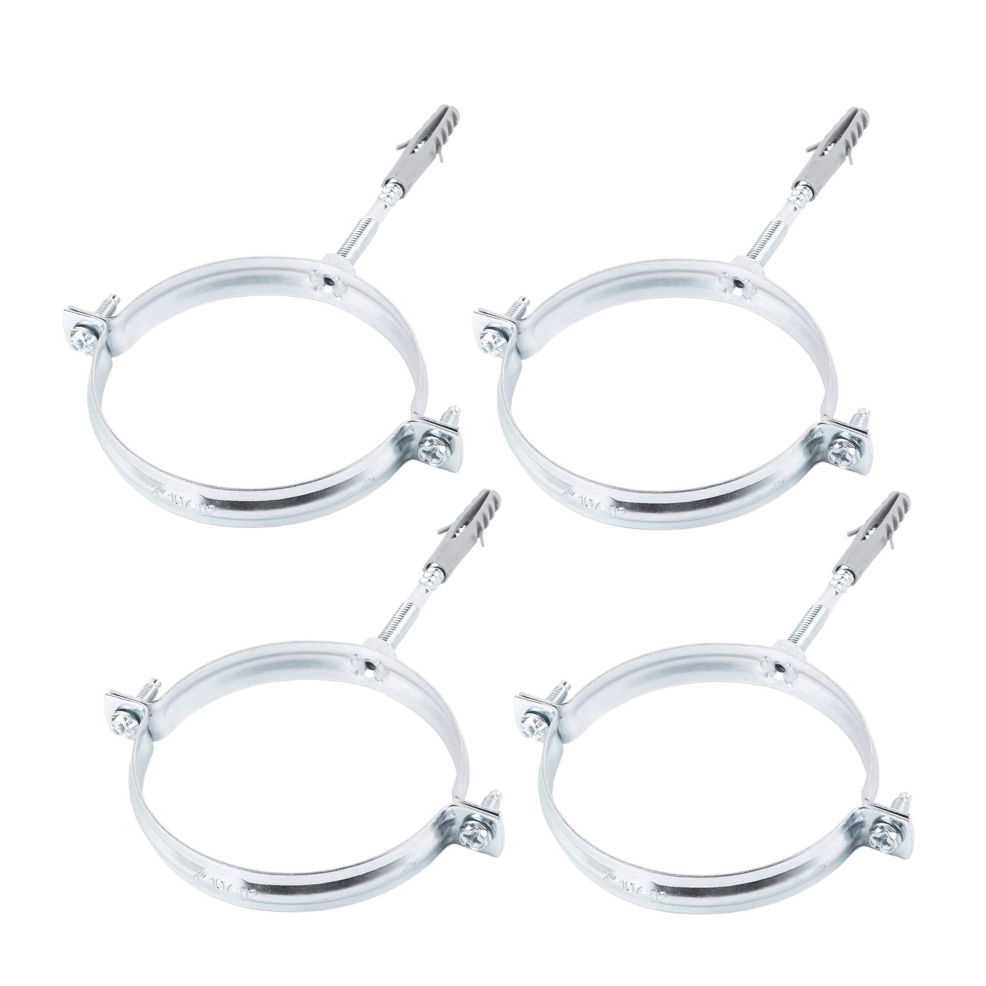 Specialist Clamp (Pack of 4) - Metal Pipe Brackets for Ø 107-112 mm Pipes with Hanger Bolts and Plastic Anchors