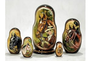 Golden Cockerel English Horse Russian Stacking Doll 5pc./6" Equestrian Nesting Doll Matryoshka Wood Babushka