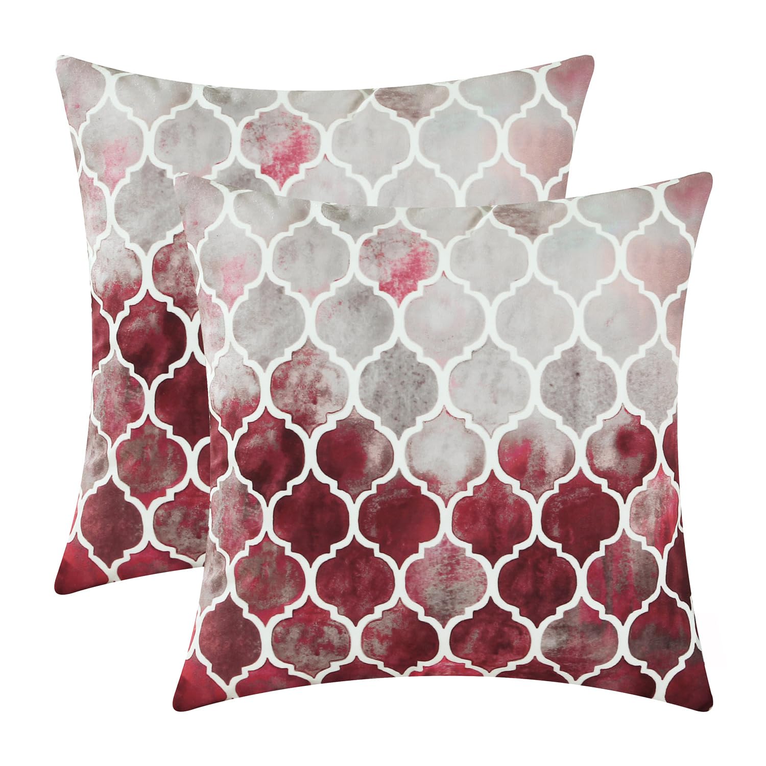 CaliTime Pack of 2 Cozy Throw Pillow Cases Covers for Couch Bed Sofa Manual Hand Painted Colorful Geometric Trellis Chain Print 55cm x 55cm Main Grey Red Burgundy — image 1