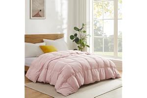 Joysoul Goose Feathers Fiber Comforter - Lightweight Ultra Soft Fabric Cover Breathable White Down Feather Fill, Pink Queen Size Duvet Insert (88" X 88")