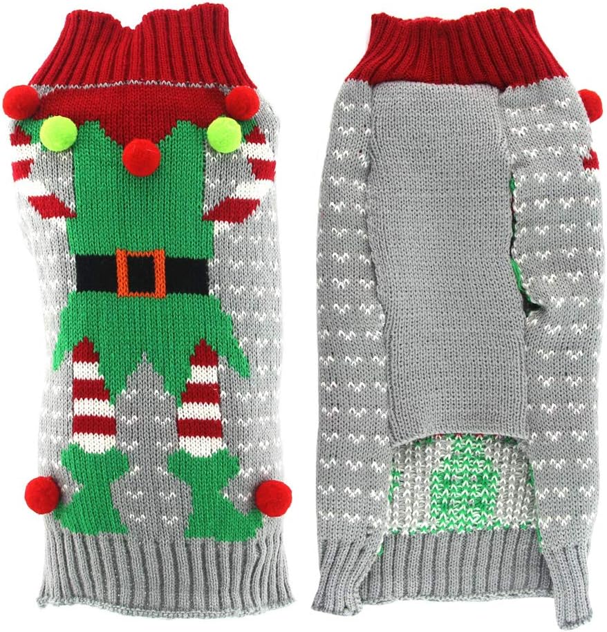 TENGZHI Pet Dog Christmas Sweater,Embroidered Reindeer Elf Clown Turtleneck Dog Ugly Sweaters christmas jumper For Small Medium Large Dogs,Knitwear Winter WarmPuppy Cat Xmas Clothes Costume