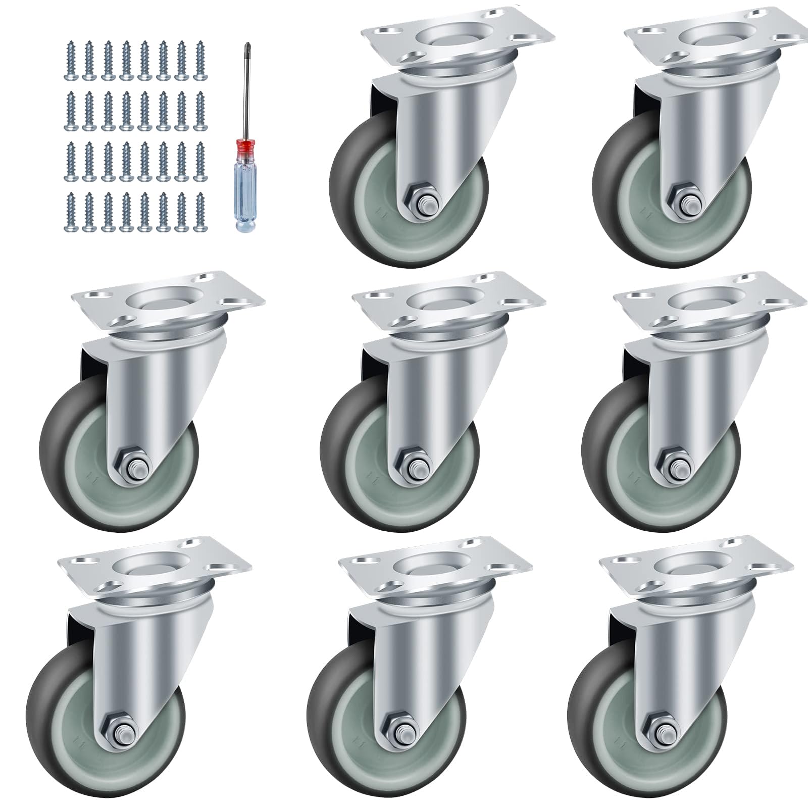 Set of 8 Swivel Castor 50mm 2inchTransport Rollers Heavy Duty Castors/Wheels 50 kg per Polypropylene Galvanised Steel Panel for Furniture Trolley Table