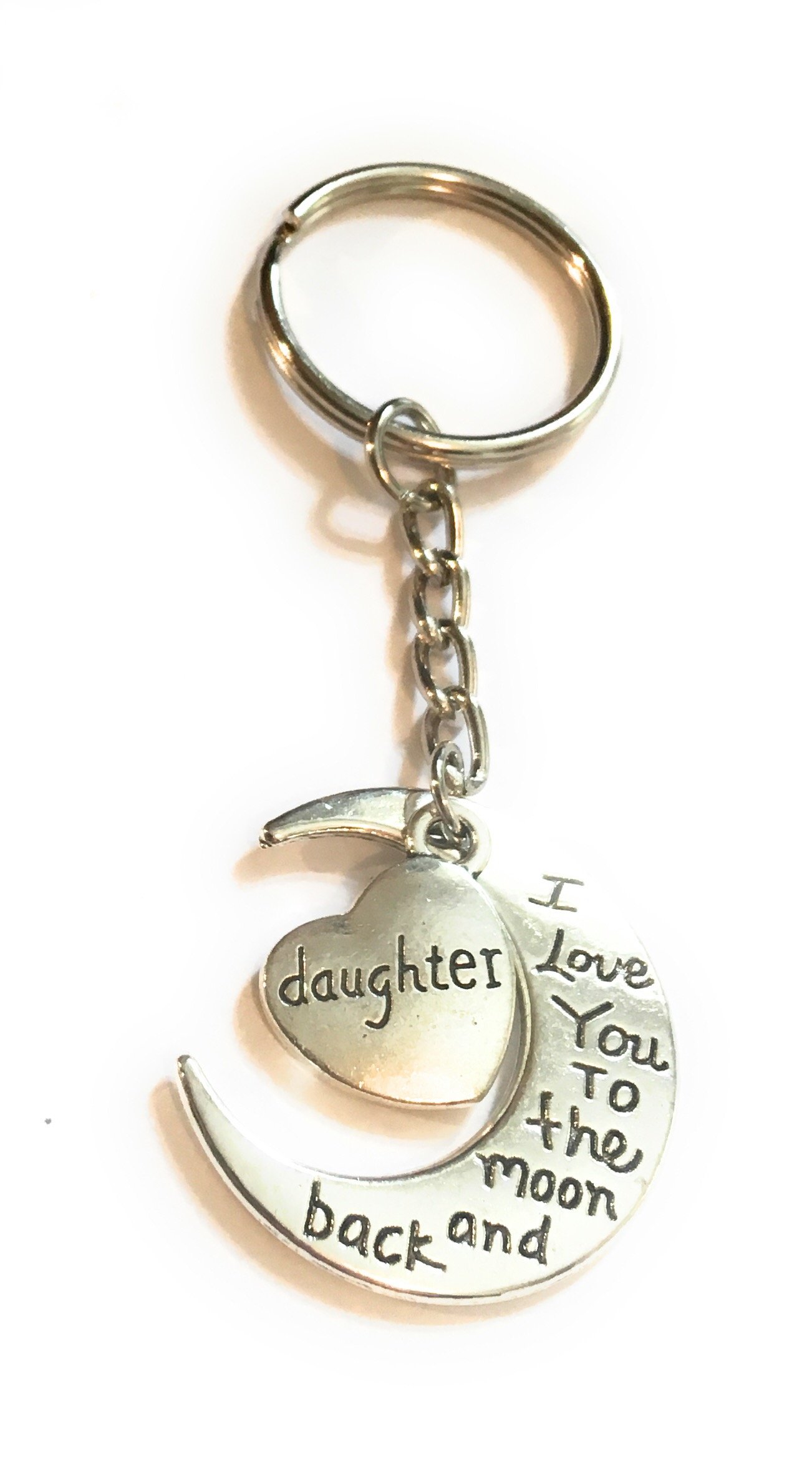 FizzyButton Gifts Keyring Daughter I Love You to The Moon and Back Silver Tone Charm Key Ring